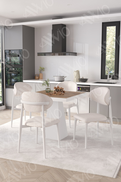 AVVİO Essen Beyaz Polo Metal Sandalye 90X90 Kare  Yemek Masası Mutfak Masası ...