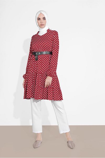 TRENDTESETTÜR Women's Red Polka Dot Tunic 1491