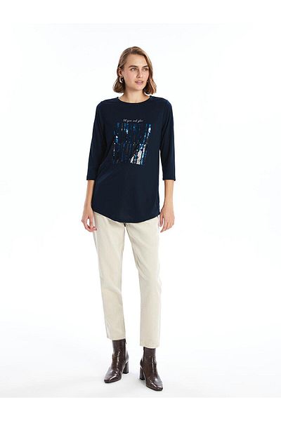 LC Waikiki Lcwaikiki Basic Crew Neck Sequin Embroidered Women's Blouse