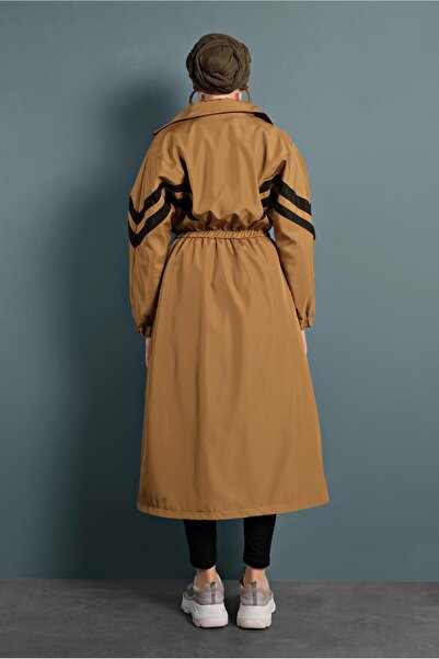 TRENDTESETTÜR Women's Orange (MUSTARD) Drawstring Waist Trench Coat 4000