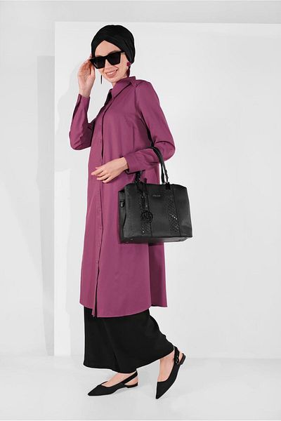 TRENDTESETTÜR Women's Pink (G.KURUSU) Cotton Neck Buttoned Tunic 18705