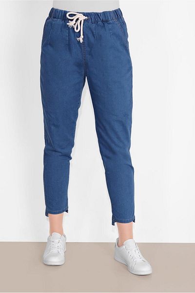 TRENDTESETTÜR Navy Blue Indigo Denim Trousers - Drawstring Elastic Waist 2105