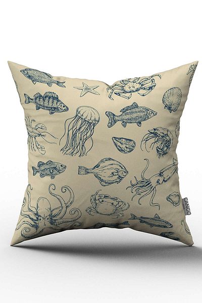 Cango Home Yellow Blue Marine Patterned Digital Printed Throw Pillow Cover - Otyk780