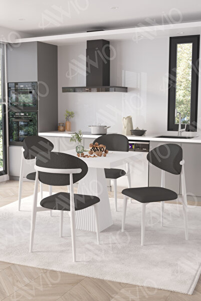 ah assel home Melody Beyaz Polo Metal Sandalye 90X90 Kare Yemek Masası Mutfak...
