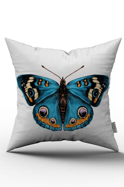 Cango Home Husă de pernă cu model fluture alb albastru imprimată digital pe d...