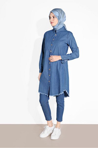 TRENDTESETTÜR Tunica albastra din denim - femei, nasturi, 2765