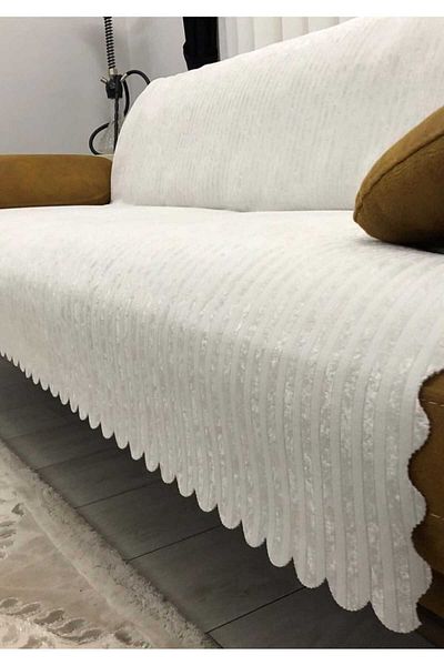 TULUM'S Husa din catifea din burete cu dungi din bambus anti-alunecare 170x210 crem