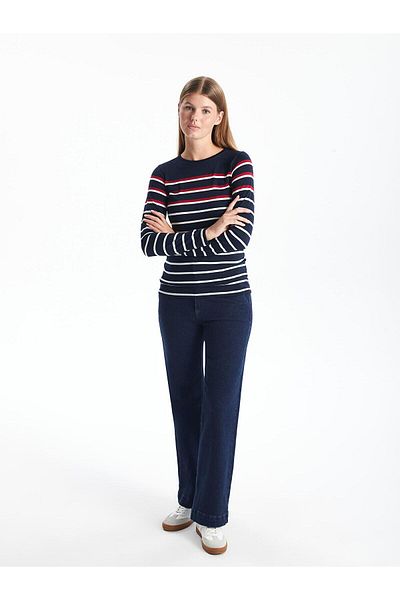 LC Waikiki LCWAIKIKI Basic Stripes kerékpáros nyakú csíkos női póló