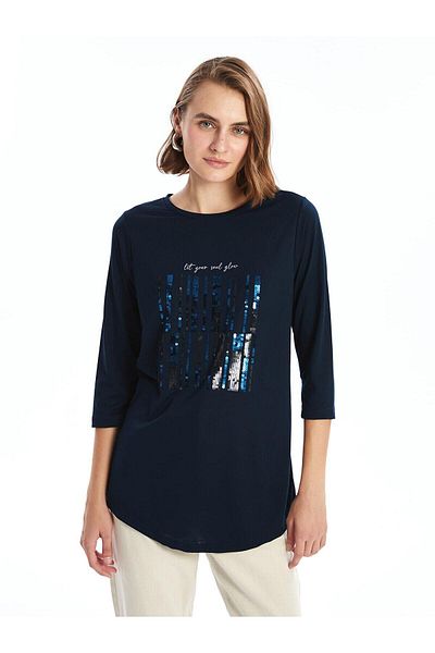 LC Waikiki Lcwaikiki Basic Crew Neck Sequin Embroidered Women's Blouse