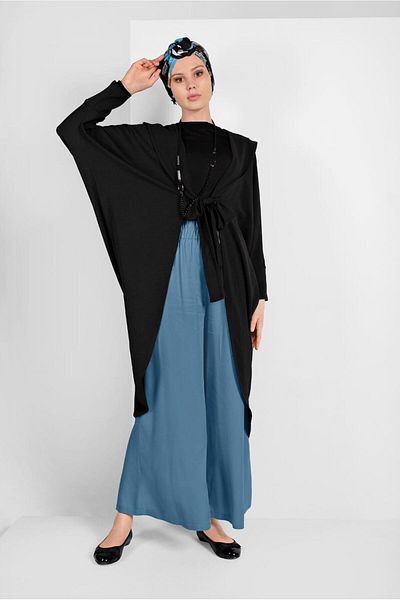 TRENDTESETTÜR Γυναικείο μαύρο casual παλτό με δέσιμο 6039