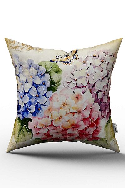 Cango Home Double Sided Orange Blue Floral Patterned Digital Printed Throw Pillow Cover - Yst15-ct