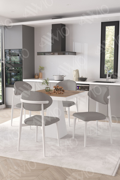 AVVİO FLOYD  Beyaz Polo Metal Sandalye 90X90 Kare  Yemek Masası Mutfak Masası...