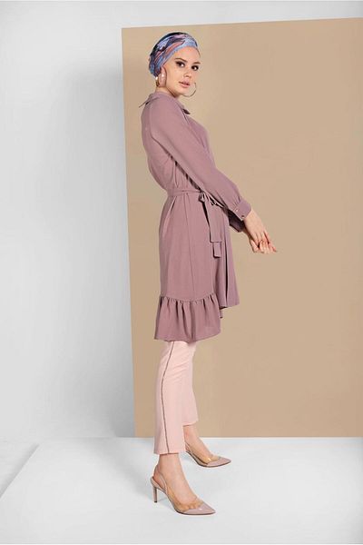 TRENDTESETTÜR Women's Purple (LILA) Hem Frilly Belted Tunic 7655