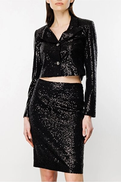 AYSİ COLLECTİON Pul Payet İşlemeli Kalem Etek Siyah