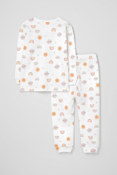 Beniizle Sun and Planet Patterned 100% Cotton Pajama Set for Girls