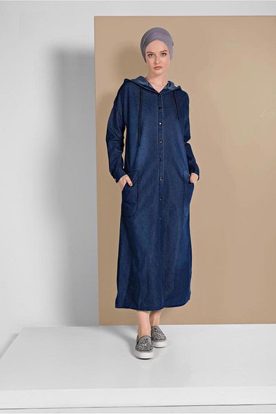 TRENDTESETTÜR Γυναικεία καμπαρντίνα με κουκούλα Navy Blue (INDIGO) με τσέπες 032