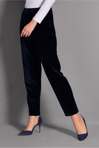 TRENDTESETTÜR Women's Navy Blue Velvet Carrot Trousers 7236