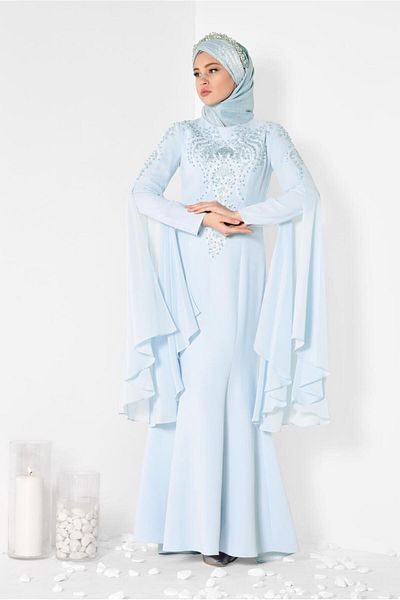 TRENDTESETTÜR Γυναικείο Μπλε (ICE BLUE) Βραδινό Φόρεμα με Χάντρες T 5512