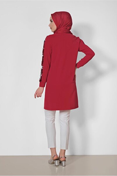 TRENDTESETTÜR Women's Red Sleeve Sequined Tunic 4159