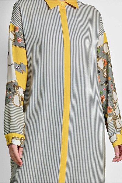 TRENDTESETTÜR Women's Gray Striped Patterned Tunic 4113