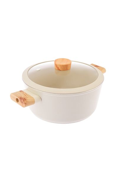 AVCI HOME MAKER Swiss Crystal Ceramic Casserole, 24cm Glass lid with silicone edge, wood handle and knob