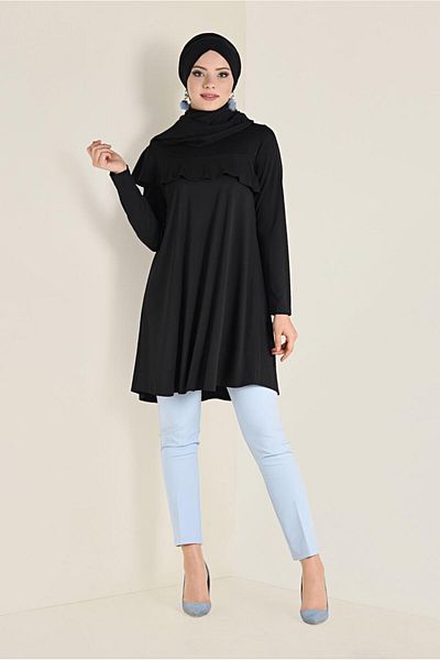 TRENDTESETTÜR Black Loose Tunic - Flywheel Detail, Women'S, 4770