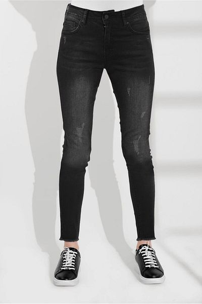 TRENDTESETTÜR Women's Black Cotton Denim Trousers 7528