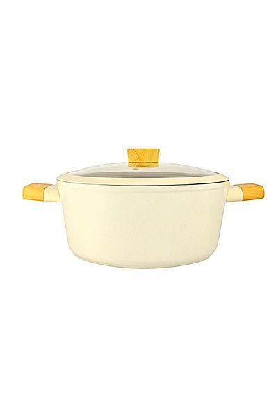 AVCI HOME MAKER Swiss Crystal Ceramic Casserole, 26cm - Glass lid with silicone edge,wood handle and knob