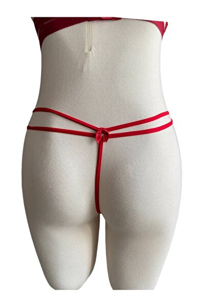 İNSPİRA Lastikli Kırmızı Fantezi G String Külot Seksi İpli Tanga Taş Detaylı