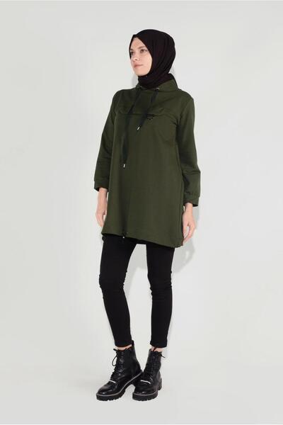 TRENDTESETTÜR Khaki Hooded Women's Tunic 3001