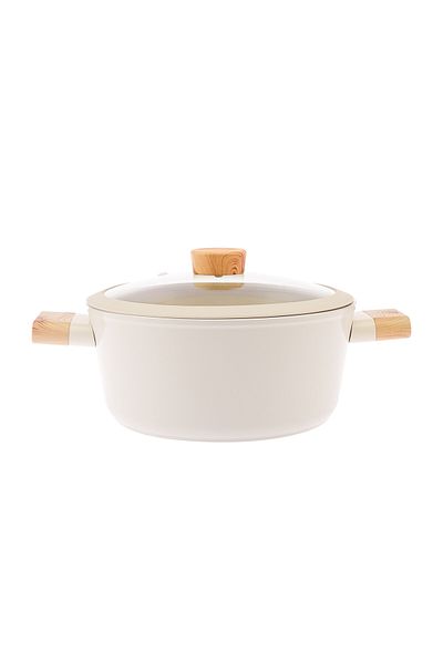 AVCI HOME MAKER Swiss Crystal Ceramic Casserole, 18cm Glass lid with silicone edge, wood handle and knob