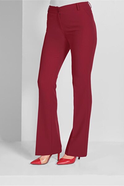 TRENDTESETTÜR Women's Red Intermediate Waist Fabric Trousers 7523