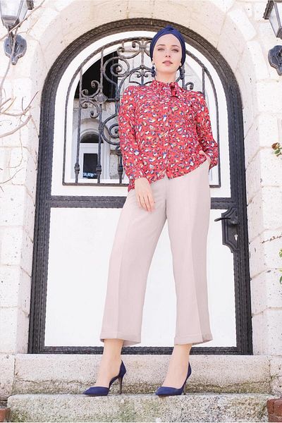 TRENDTESETTÜR Women's Cream Intermediate Waist Wide Leg Trousers 7581