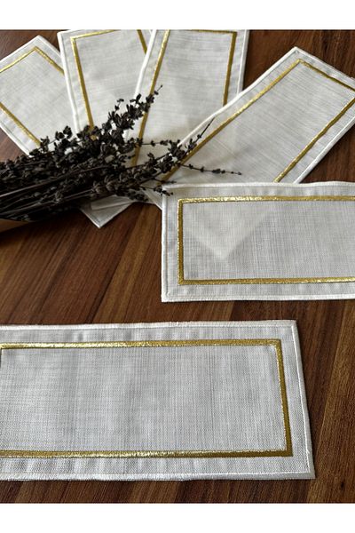NURHAN HOME COLLECTION 6 Double Row Embroidered Rectangular Cocktail Presentation Napkins