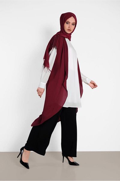 TRENDTESETTÜR Women's Red (Red) 2-Piece Shoulder Detailed Tunic 4475