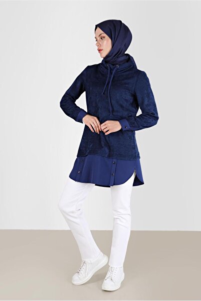 Alvina SHIRT PIECE DETAIL DEGAJE COLLAR CHANIL VELVET TUNIC 42397