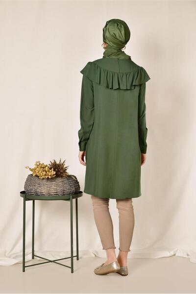 TRENDTESETTÜR Women's Khaki Collar Frilly Embroidery Detailed Tunic 4120