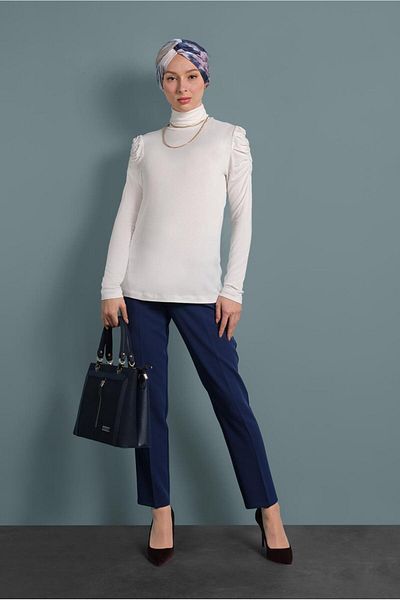TRENDTESETTÜR Women's Navy Blue (K.NDIGO) Buttoned Trousers with Pockets 7502