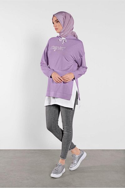 TRENDTESETTÜR Women's Purple (LILA) Two Piece Look Tracksuit Tunic 6736