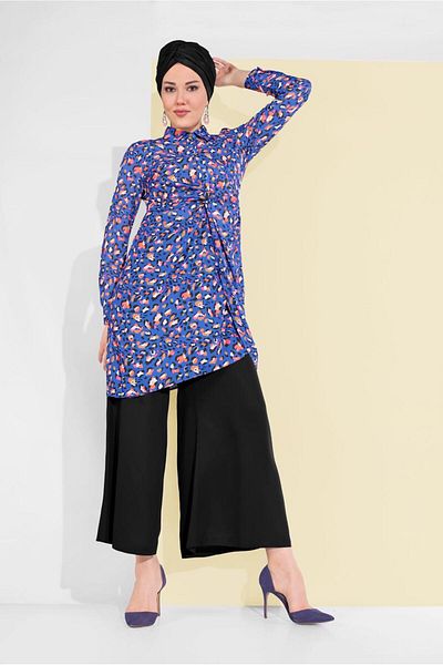 TRENDTESETTÜR 4115 Patterned and Waist Drawstring Tunic