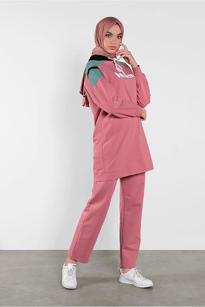 TRENDTESETTÜR Γυναικείο Σετ Φούτερ με Ροζ (ROSE) Text Print Λεπτομέρειες 6708