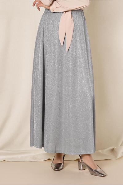 TRENDTESETTÜR Silver Color Lurex Women's Skirt - Elastic Waist 6348