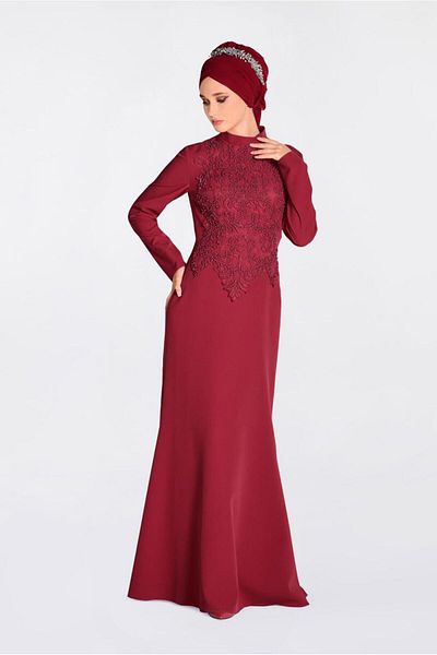 TRENDTESETTÜR Women's Red Laced Fishnet Evening Dress 5511