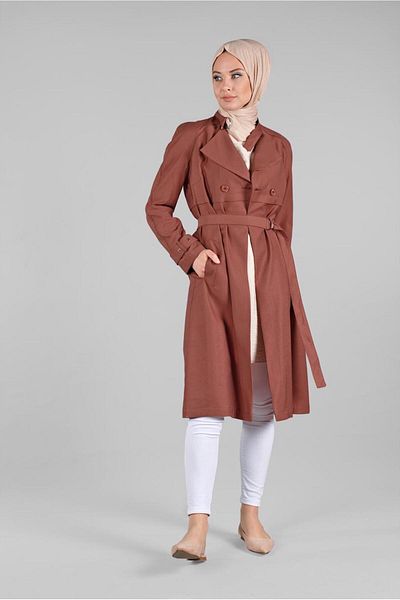 TRENDTESETTÜR Γυναικεία καφέ (ΚΑΜΟΜΙΛΙ) καμπαρντίνα με ζώνη μέσης 1222