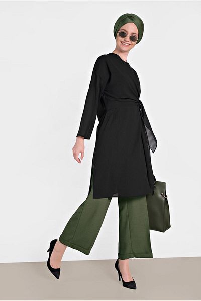 TRENDTESETTÜR Women's Black Lacing Detailed Tunic 4436