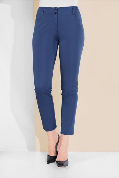 TRENDTESETTÜR Women's Navy Blue Buttoned Classic Trousers 7577