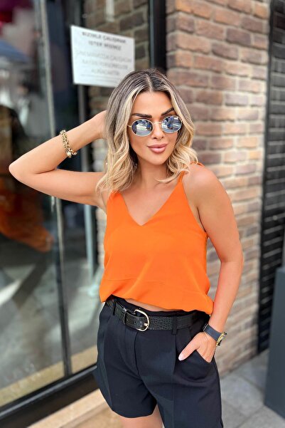 Eswomes Back Low-Cut Strappy Blouse Orange