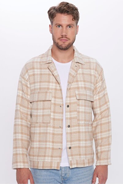 Tudors Erkek Relax Fit Rahat Kesim Çıtçıtlı Çift Cepli Kareli Kışlık Apaş Yaka Mont Gömlek