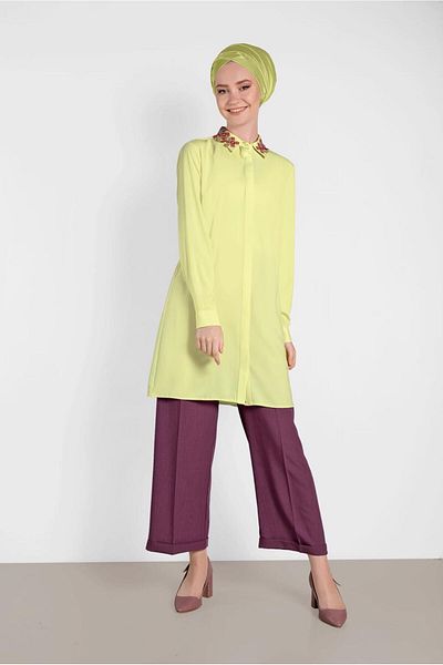 TRENDTESETTÜR Women's Yellow Collar Detailed Tunic 4387