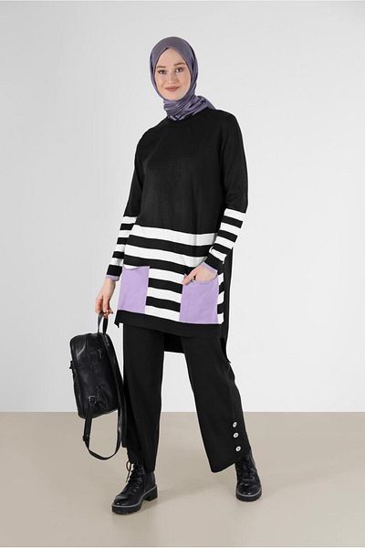 Alvina STRIP DETAILED DOUBLE PANT WITH POCKETKnitwear Suit 42124